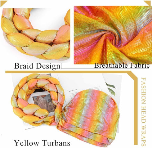 Woeoe Beanie Cap Head Wrap Double Braid Pre-Tied Head Scarf Twisted Stretchy African Head Turban for Women and Girls...