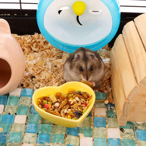 2 Pcs Hamster Food Bowl Hedgehog Ceramic Cute Shape Anti-Turning Food & Water Bowl for Hamster Hedgehog Gerbil Rat Guinea Pig (Yellow and Red)...