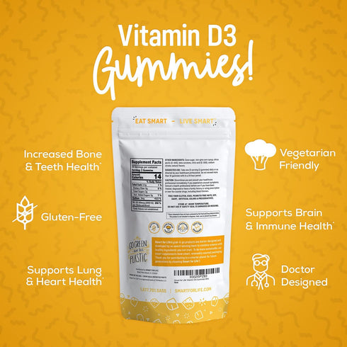 Smart for Life Vitamin D3 Gummies - High Absorption Vitamin D3 - Great for Immune Support & Bone Strength - Vitamin D Gummies for Adults or Kids -...