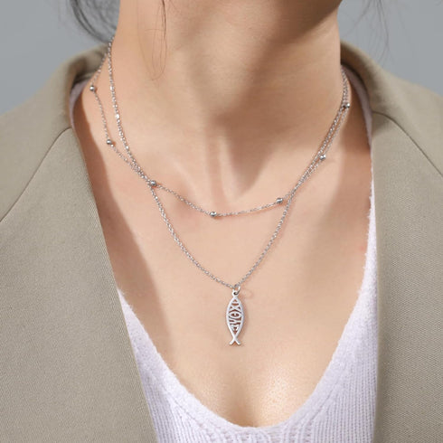 Jesus Fish Necklace For Women Stainless Steel Christian Faith Symbol Jesus Fish Pendant Necklace Religious Jewelry Inspirational Gift...