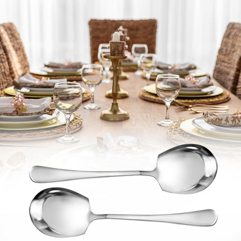 3 Pcs Large Serving Spoons, Stainless Steel Serving Spoon, Spoons Table Spoons, Long Handle Soup Spoons, Large Serving Tablespoons, Serving Spoons...