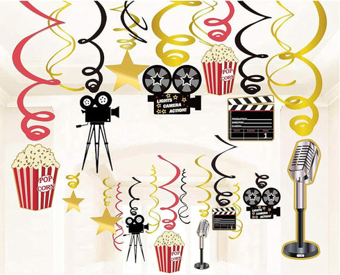 36Ct Movie Night Party Decorations Hanging Swirls - Movie Theater Themed Bridal Shower/Birthday Party Supplies Film Backdrop...