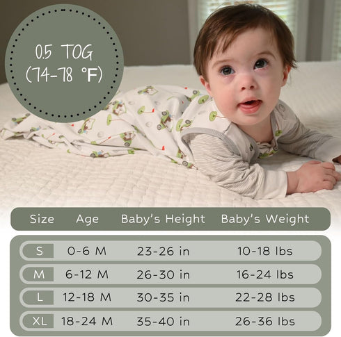 Sleep Sack, 100% Organic Cotton Baby Sleep Sack, 0.5 TOG Sleep Sack Lightweight, 2-Way Zipper Toddler Sleep Sack Soft, 12-18 Months Newborn Sleep ...