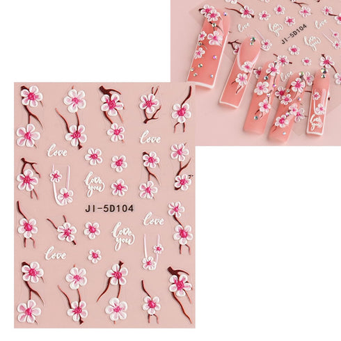 JMEOWIO 3D Embossed Flower Nail Art Stickers Decals Self-Adhesive Pegatinas Uñas 5D Spring Summer Floral Sakura Nail Supplies Nail Art Design Deco...