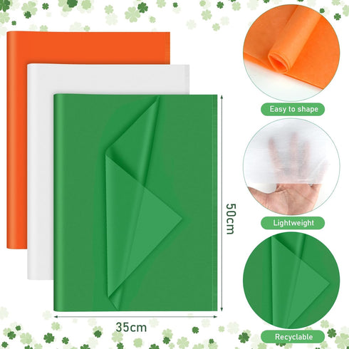 PLULON 60 Sheets Orange Green White Tissue Paper Bulks, Tissue Paper for Gift Bags for St Patrick's day Birthday Gift Wrapping Paper Wedding Holid...
