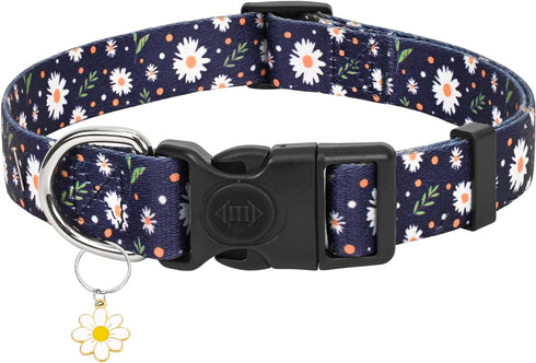 Athbavid Floral Dog Collar, Flower Print Dog Collars with Cute Charm, Adjustable Dog Collars for Small Medium Large Dogs,Pet Girl Boy,Running Walk...