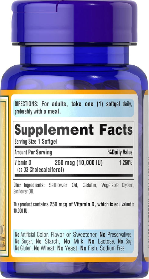 Puritan's Pride Vitamin D3 10,000 IU, Twin Pack 200 Total Count...
