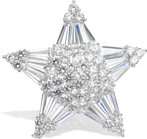 Women's Crystal Cubic Zirconia Winter Snowflake Star Shell Pearl Flower Brooch Pins Christmas Holiday Pendant Jewelry Clear Silver...