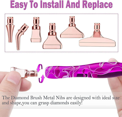 Heyseri 14PCS Diamond Painting Pen Accessories Tools Set Ergonomic Diamond Art Pen Exquisite Stainless Steel Metal Pen Tips and 6 Painting Glue Cl...