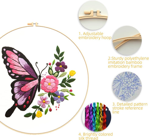 Generic 4 Sets Embroidery Kit for Beginners Adults Cross Stitch Starter Kits DIY Embroidery Kits with Patterns and Instructions Hoops Needles Thre...