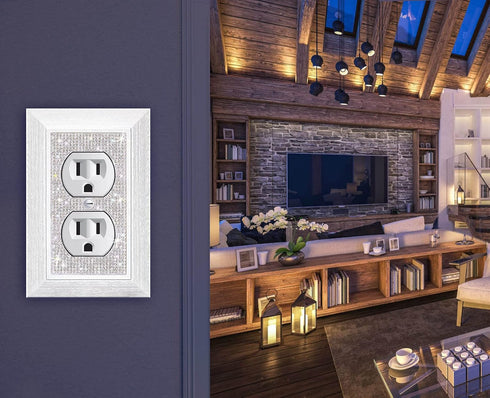 Bling Wall Plates for Electrical Outlets,2023 Glitter Cute Covers,Silver Rhinestones White Texture Electrical Outlet Covers Wall Plate Decorative ...