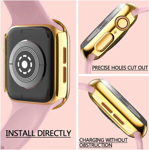 HANKN 2 Pack 45mm Hard PC Plated Case Compatible with Apple Watch Series 9 8 7 45mm Tempered Glass Screen Protector Case, Cover Shockproof Iwatch ...