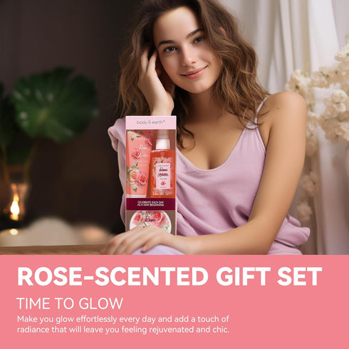 Body & Earth Body Mist Gift Set - Spa Gifts for Women, Perfume, Body Lotion, and Body Scrub in a Rose Water Box- Perfect Birthday Gifts for Mom Gi...