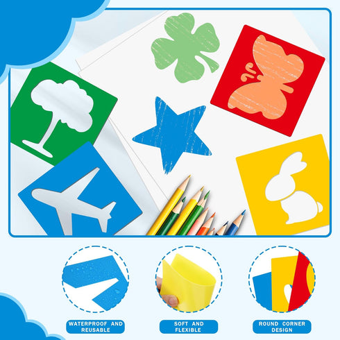 24 Pieces Stencils for Kids,Large Drawing Stencils Chalk Stencils,8 Inches Washable Shape Template Stencils Kit for Kids Crafts,Painting Drawing,S...