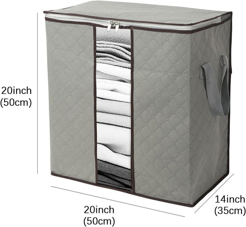 2 Pack Foldable Large Storage Bags 20 x 14 x 20 (L x W x H) inch for Comforter Quilt Blanket Clothes with Clear Window & Handles - Easy to Fit Kin...
