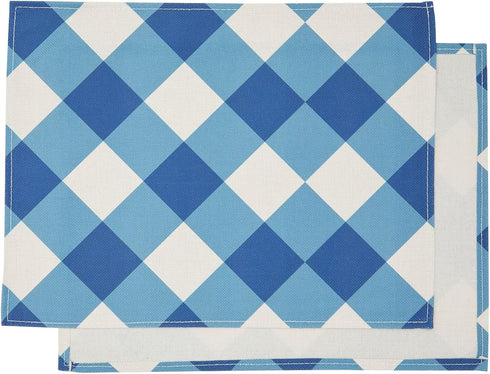 Set of 6 Blue and White Plaid Cloth Placemats, 16.5 x 12.6 Inches Burlap and Polyester Washable Table Mats with Buffalo Design, Farmhouse-Style Di...