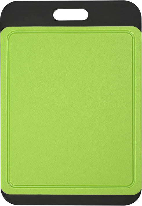 Cutting Board Plastic with Juice Grooves and One-Piece Non-Slip Silicone Handles, 14 x 9.5 x 0.4 Inch Kitchen Chopping Board, Dishwasher Safe BPA ...