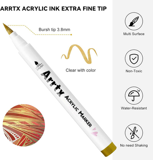 Arrtx Acrylic Paint Pens, 10 Pack Extra Brush Tip White Paint Markers Metallic for Rock Fabric Wood Glass Canvas Ceramic, 4 White 4 Black 1 Gold &...