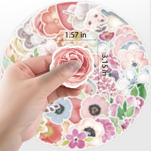 Flower Stickers 50 Pcs, Vinyl Waterproof Cute Plant Floral Stickers for Scrapbook Journal Water Bottles Phone Laptop Computer Envelopes Supplies...