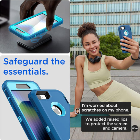 AICase for iPhone SE 2022/3rd/2020/8/7 Case with Built-in Screen Protector,Heavy Duty Drop Protection Full Body Rugged Shockproof/Dust Proof Milit...