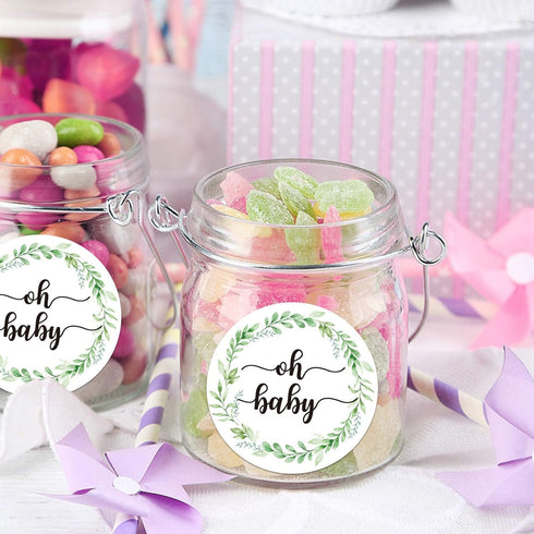 None Brand 50 Pcs Greenery Baby Shower Thank You Labels, 2 Inch Round Stickers, Green Leaf Design, Botanical Baby Stickers...
