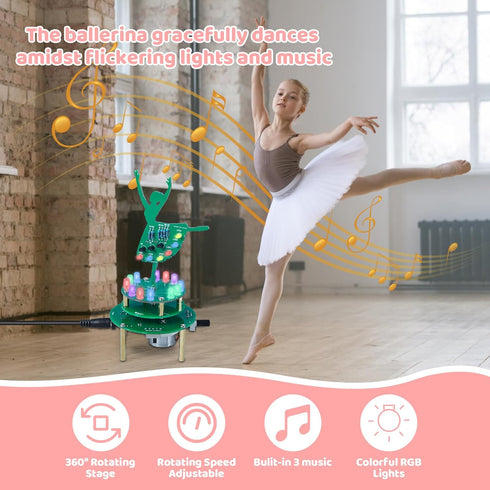 MIOYOOW Rotating Ballerina Soldering Practice Kit, RGB LED Ballet Girl Music Box DIY Soldering Project Kit with 3 Music, Learning Electronics Kit ...