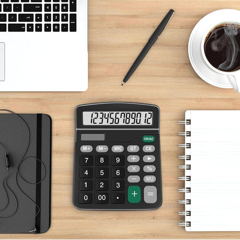 Calculators, Splaks 2 Pack Standard Functional Desktop Calculators Sola and AA Battery Dual Power Electronic Basic Calculator with 12-Digit Large ...
