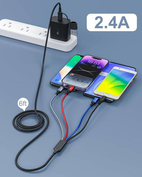 seynli (2-Pack) 6-in-1 Multi Charging Cable 6ft, Charging Cables for Multiple Devices, Compatible with iPhone, USB-C, Micro USB - Multi End Chargi...