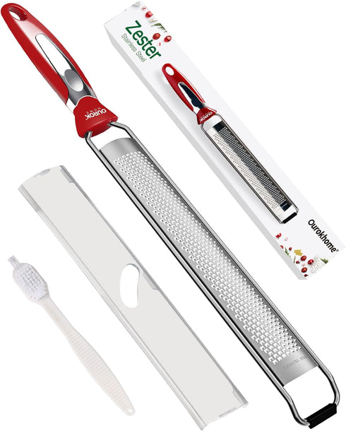 Ourokhome Kitchen Lemon Zester, Stainless Steel Hand Held Parmesan Cheese Grater for Ginger, Chocolate, Coconut, Lime, Nutmeg, Citrus, Fruit, Vege...