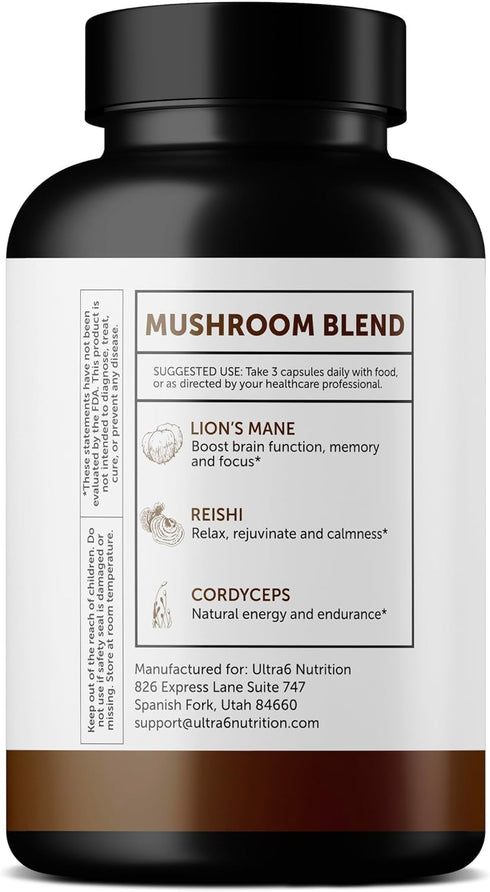 Organic Lions Mane Capsules - Lions Mane Supplement with Reishi, and Cordyceps - Immune Health & Cognitive Supplement - Mushrooms & Lion's Mane Mu...