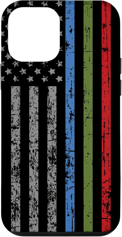iPhone 12 mini Police Military and Fire Thin Blue Green Red Line Flag Case...