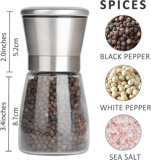 Gulex® Pepper Grinder Pepper Mill, Salt Grinder Refillable,(Single Package) Adjustable, Stainless Steel Sea Salt Shaker with Ceramic Rotor (1 pack...