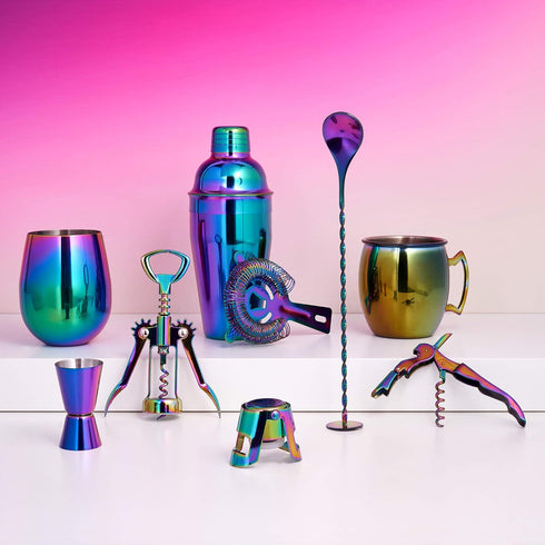 Blush Mirage Rainbow Cocktail Shaker for Cold Brew Cocktails, Margarita, Whiskey Sour, Stainless Steel Espresso Martini Shaker with Strainer for H...