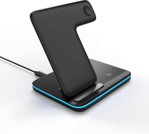 Omni Dock QI Wireless Charging Station, Black, 15W Fast Charger Docking Stand, Compatible with Apple Watch, AirPods, iPhone, Samsung, 3 in 1, Mult...