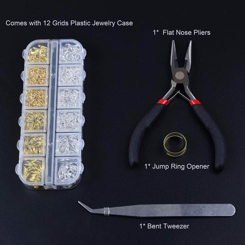 1200Pcs Jump Rings for Jewelry Making Kit, Jump Rings Jewelry Repair Kit for Pliers Tweezers with Necklace Bracelet, Open Jump Rings and Lobster C...
