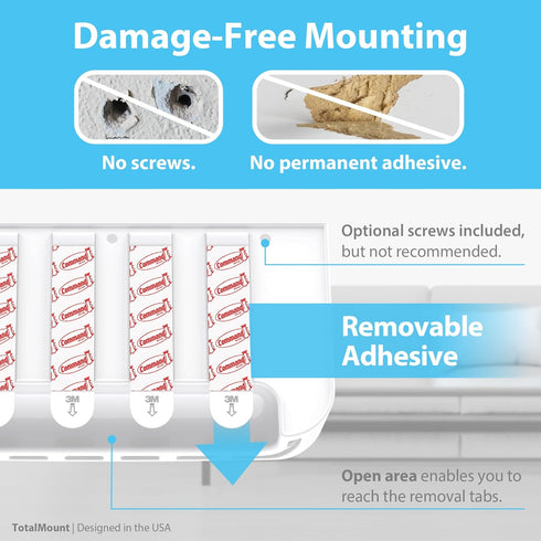 TotalMount Hole-Free Remote Holder – Eliminates Need to Drill Holes in Your Wall (Premium White Holder for 3 or 4 Remotes)...