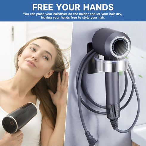 Hair Dryer Holder Wall Mounted, Blow Dryer Holder, Stainless Steel Hair Tool Organizer, Adhesive Hairdryer Holder for Bathroom Barber Shops, Hair ...