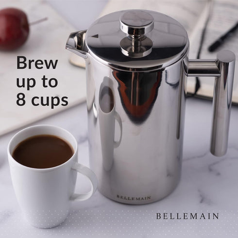 Bellemain French Press Coffee Maker Extra Filters Included, 35 oz, Stainless Steel...