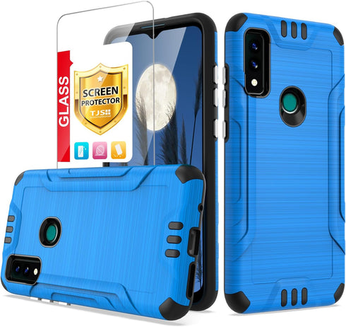 TJS Compatible for AT&T Maestro 3 (U626AA) Case, with Tempered Glass Screen Protector, Magnetic Support Hybrid Shockproof Metallic Brush Finish Ph...