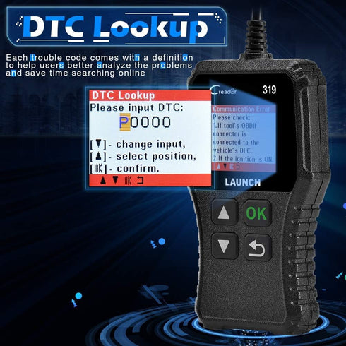 LAUNCH OBD2 Scanner Engine Fault Code Reader, CR319 Code Reader Scanner, CAN Diagnostic Scan Tool Supports DTC Lookup, Mode6 O2 Sensor for OBDII P...