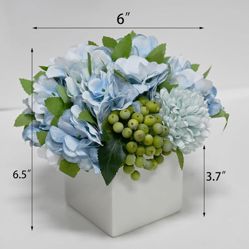 LADADA Fake Flowers in Ceramic Vase,Faux Hydrangea Flower Arrangements for Home Decor Artificial Flowers with Vase...
