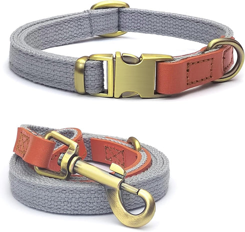 QRDA Dog Collar and Leash Set Silver Gray Adjustable Durable Nylon Pet Collars with Leashes Tactical Dog Leash Breakaway Dog Collar for Small/Medi...