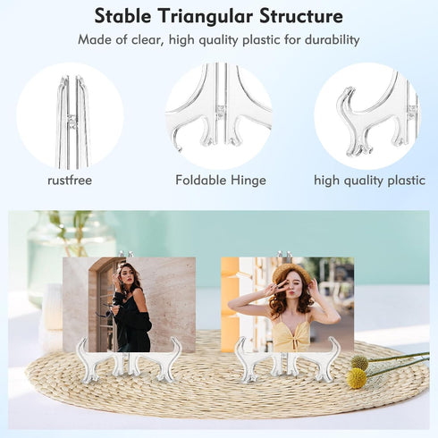 18pcs Small Plate Stands for Display, 3 inch Plate Stands for Display, Frame Stands Picture Stands for Display, Acrylic Easel Display Stand Clear ...