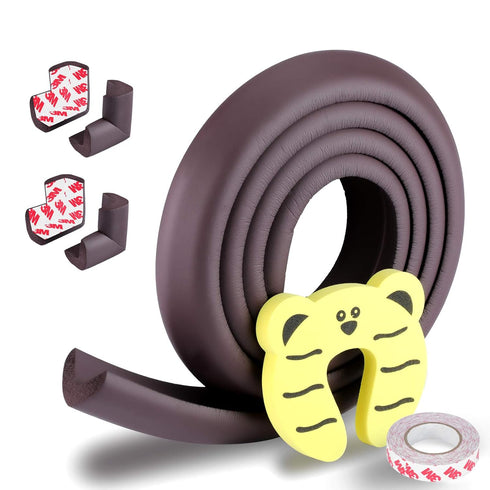 Baby Proofing Edge and Corner Guards, Safety 3M Pre-Taped Furniture Bumper, Coffee Brown, Heavy-Duty (Brown, 6.5 Feet + 4 Corner)...