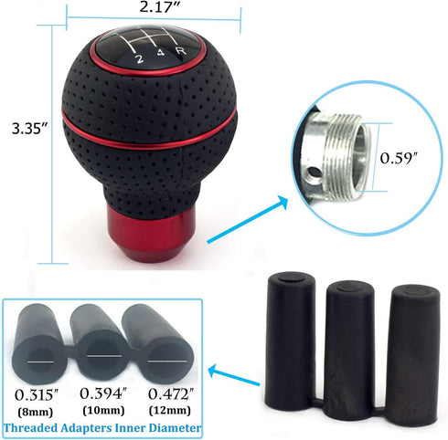 5 Speed Gear Stick Shifter Handle, Leather Covered Aluminum MT Car Shift Knob Fit Most Manual Transmissions, Red...