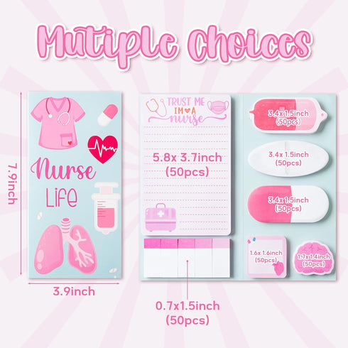Pink Nurse Gift Sticky Notes Set - 550 Sheets Cute Medical Essentials Self-Stick Notes Page Memo Pads for Nursing Student Women Girls Friends Hosp...
