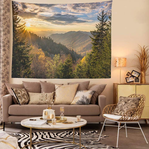 KJONG Autumn Sunrise Great Mountains Tennessee Great Forest Woods National Sunrise North Country Wilderness Park Decorative Tapestry,60X80 Inches ...