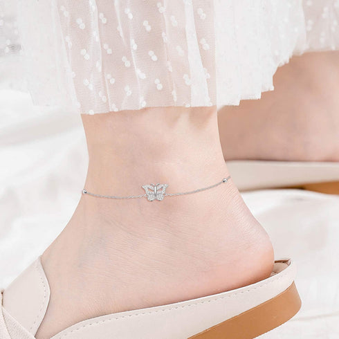 Butterfly Anklet Adjustable Foot Anklet S925 Sterling Silver Butterfly Anklet Foot Anklet Jewelry Gifts for Women Sister Christmas Birthday Valent...