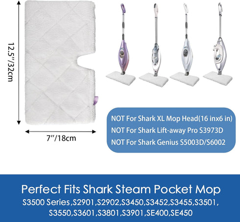 Replacement Microfiber Steam Mop pad Cleaning Pads for Shark Steam Pocket Mop S3500 Series S3550 S3501 S3601 S3601D S3901 S3801 S3801CO, White, S3...