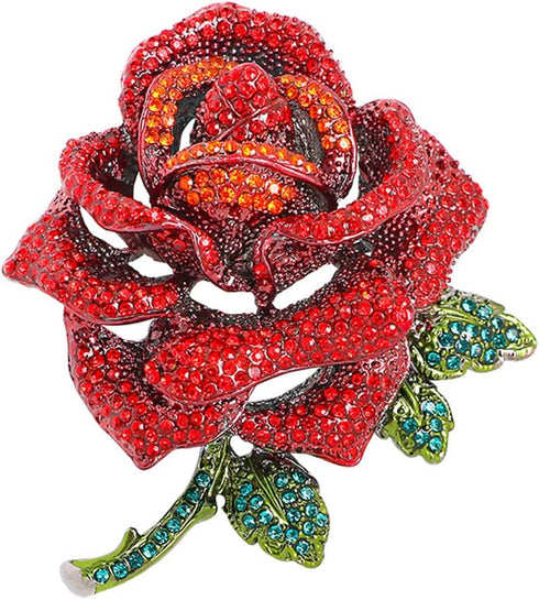 Premium Rose Flower Brooch for Women Red Blue Rhinestone Crystal Rose Brooch Big Flower Lapel Pin Clothing Hat Bag Accessories Wedding Valentine's...